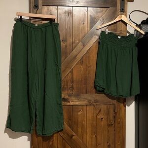 Anthropologie Forest Green blouse and pant set